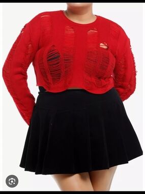 Social Collison By Hot Topic Red Distressed Bolero Shrug